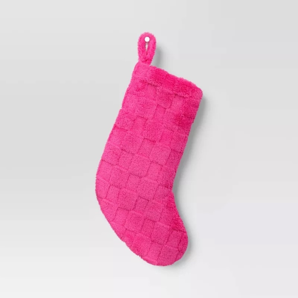 20" Plush Checkerboard Pattern Christmas Stocking Pink nwt
